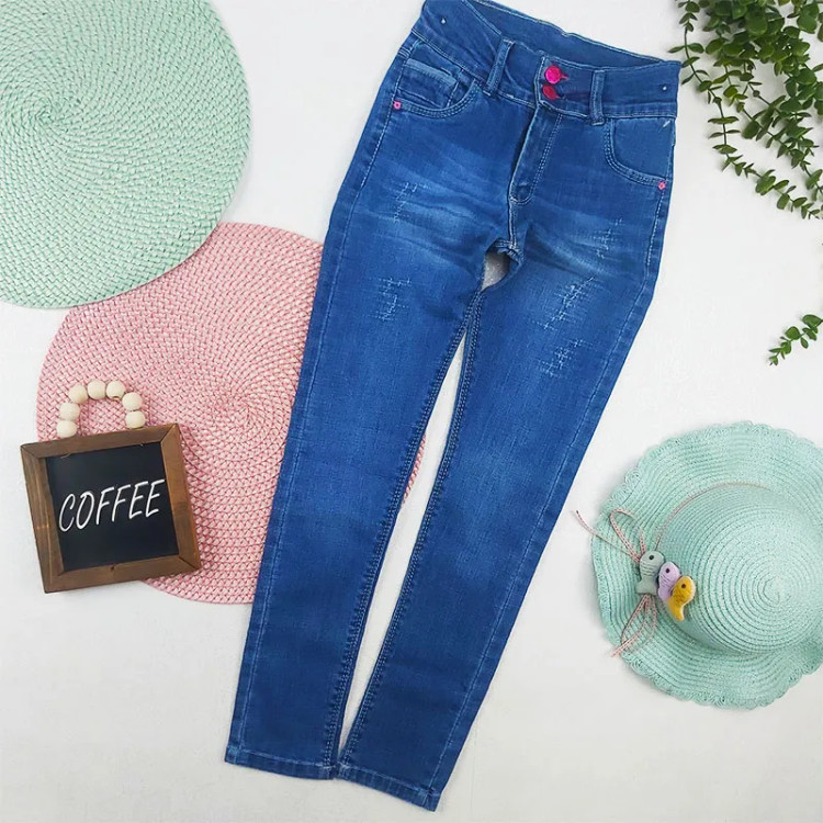 شلوار جین دخترانه جذب آبی رنگ مناسب سن 10 تا 13 سال