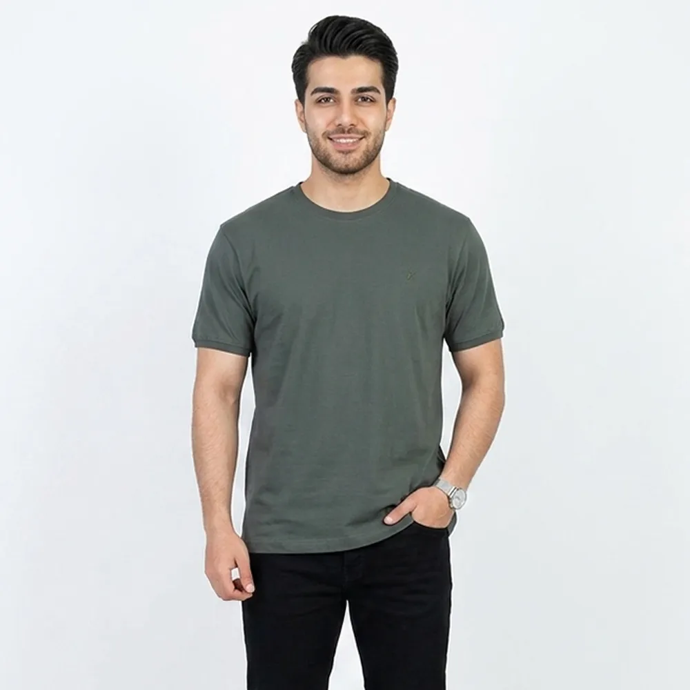 تیشرت بیسیک مردانه یقه گرد پنبه خالص رنگ یشمی
