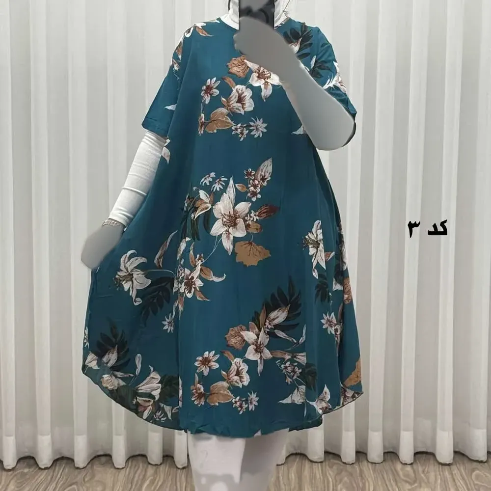 پیراهن ساحلی زنانه نخی آستین کوتاه فری سایز مناسب تا سایز 52