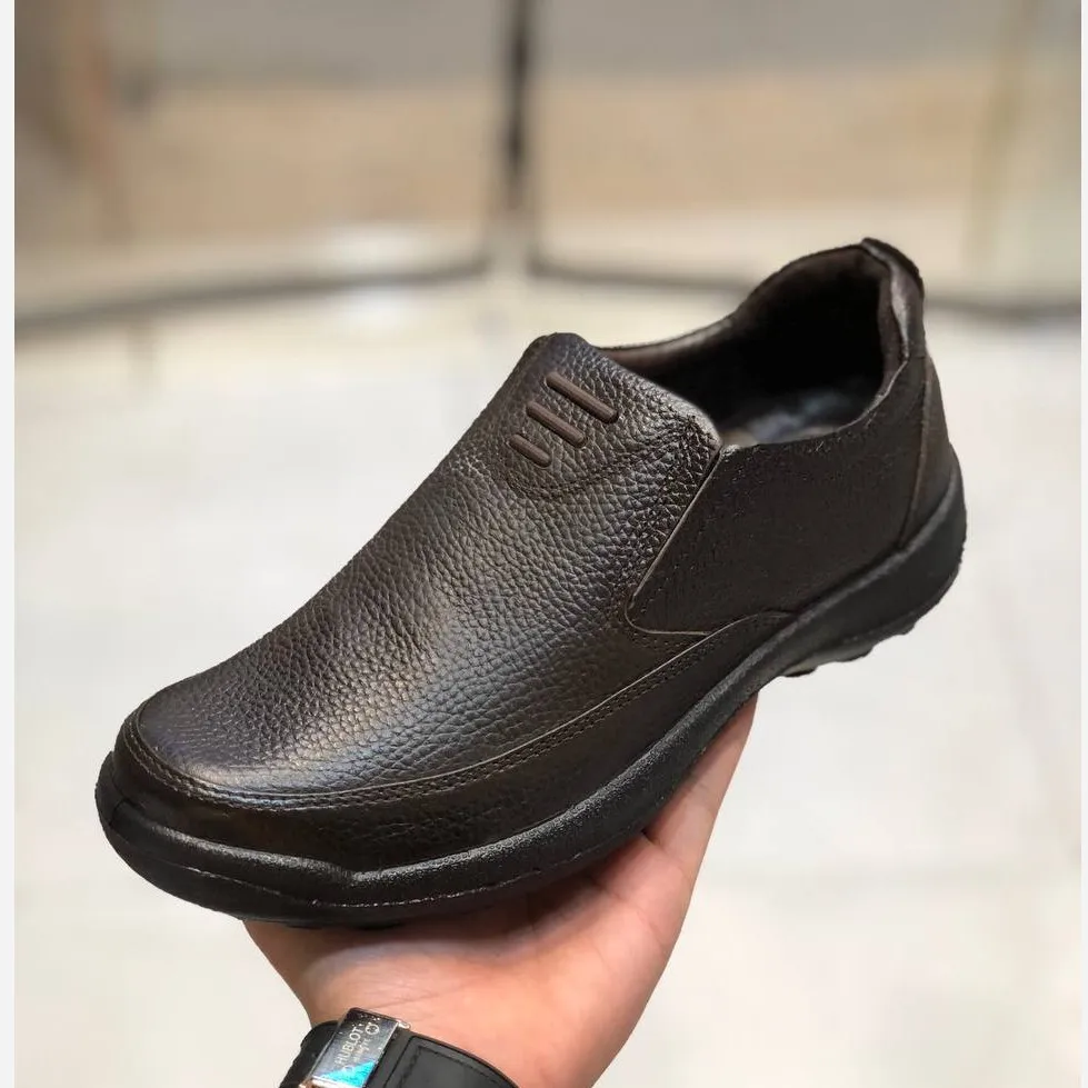 کفش چرم مردانه مدل اوزین رنگ قهوهای با کفی طبی و زیره سبک PU