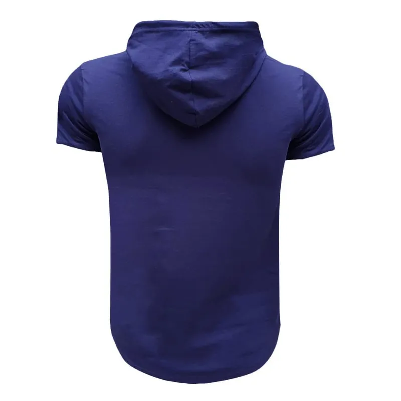 تیشرت کلاه دار آستین کوتاه مردانه نخی سورمه ای طرح volvo سایز L XL 2XL