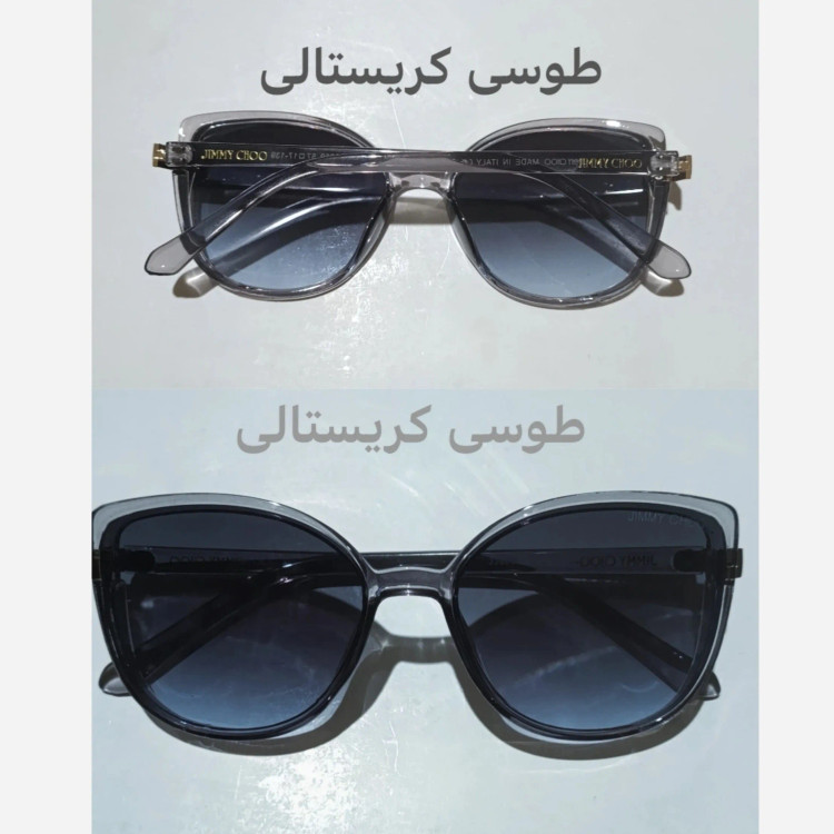 عینک آفتابی زنانه جیمی چو شاین دار UV400 قهوه ای پلنگی مشکی عسلی همراه کاور و دستمال