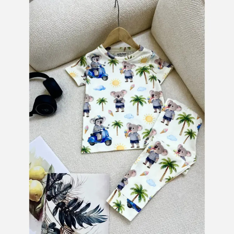 ست تیشرت و شلوار راحتی بچگانه طرح کوالا جنس نخ پنبه مناسب 2 تا 7 سال