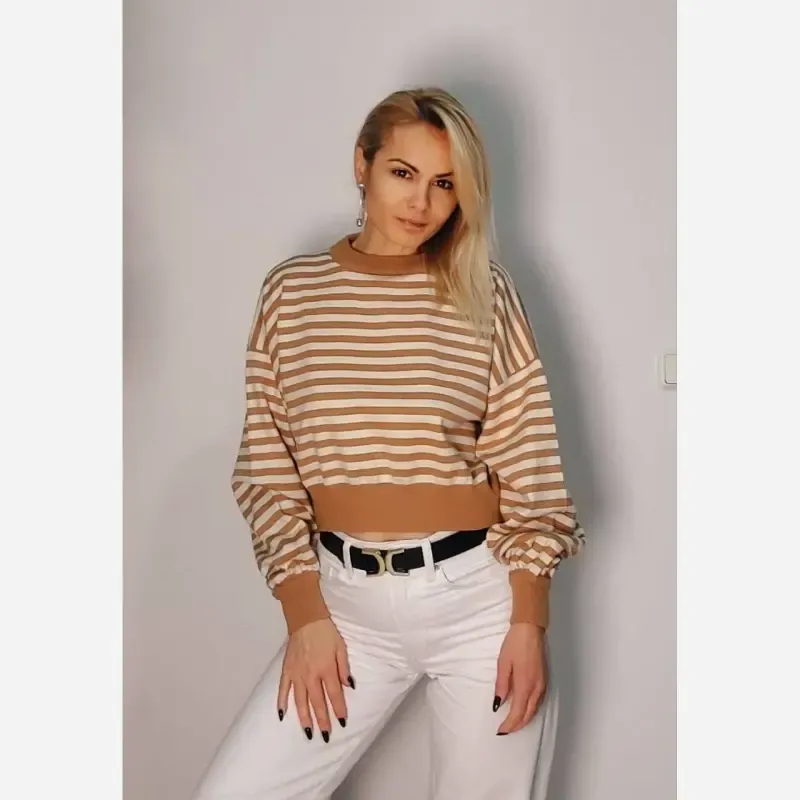 کراپ بافت راه راه خطی زنانه فری سایز کیفیت درجه یک