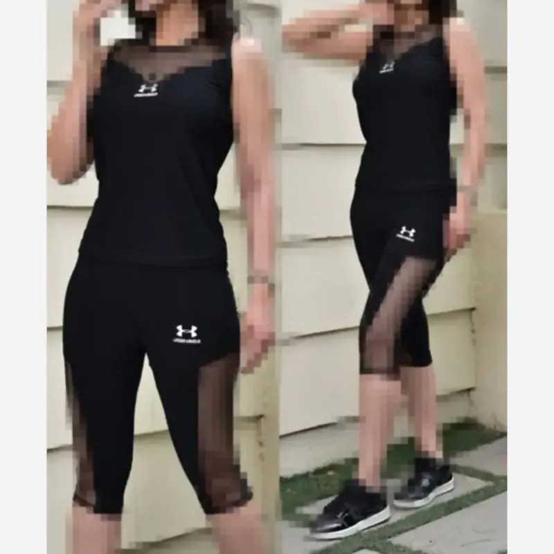 ست ورزشی زنانه مدل فندی جنس فلامنت و تورکش مناسب سایز 38 تا 46 مشکی