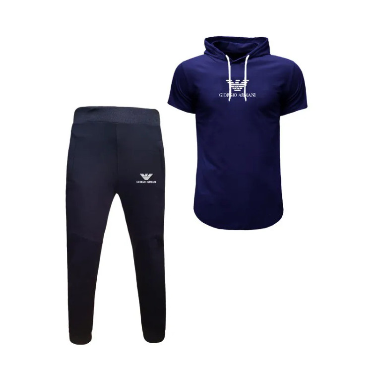 ست تی شرت و شلوار مردانه مدل gor پنبه یکرو نخ آستین کوتاه کلاهدار