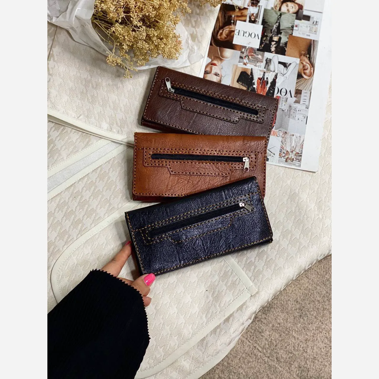 کیف پول و موبایل چرم سه لت مدل عطارد دست دوز چرم خارجی