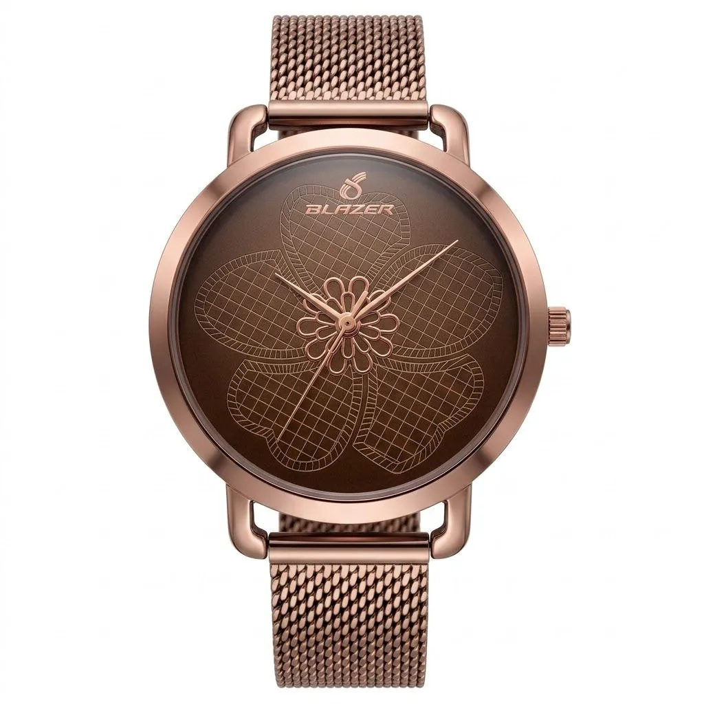ساعت مچی زنانه بلیزر رنگ قهوه ای کافی بند حصیری موتور ژاپن