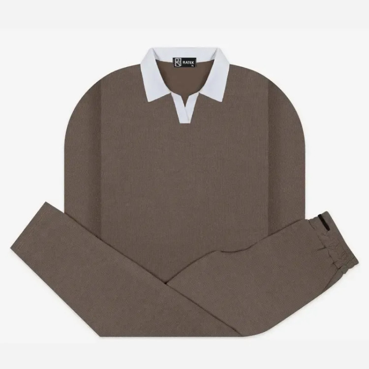 ست بلوز نیم یقه و شلوار کبریتی ریز بافت درجه یک